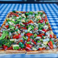 Veronica Whole Pie · 5 fresh vegetables (broccoli, zucchini, mushrooms, onions and peppers) Nonnas sauce and oliv...