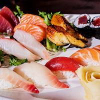 Sushi & Sashimi Combo · Five pieces sushi, twelve pieces sashimi and one tuna roll