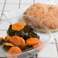 Grape Leaves With Pita Bread · Vegetarian. Stuffed grape leaves, rice, onions and carrots.