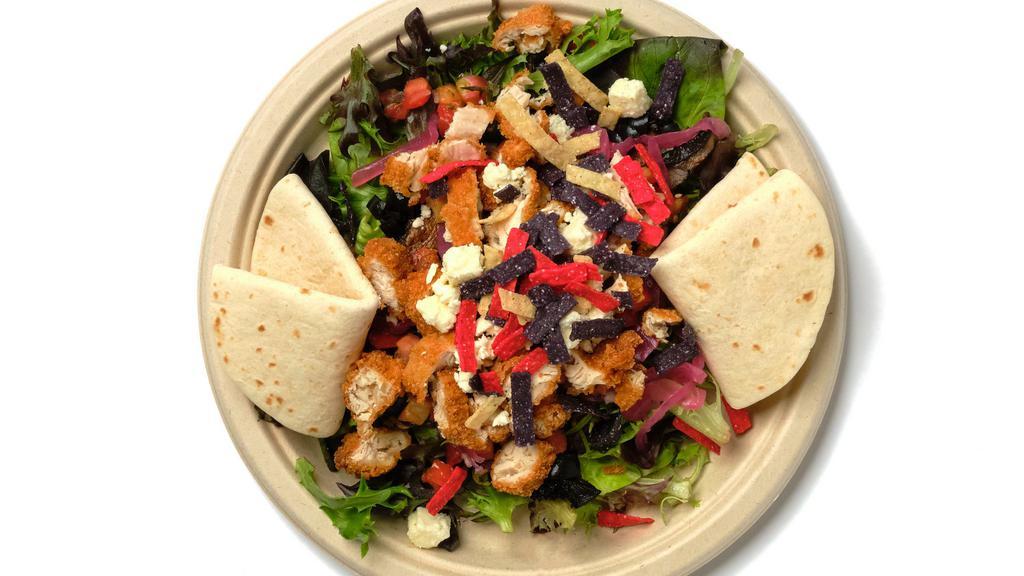Jaco Salad · Choice of grilled marinated or crispy chicken served over mixed greens with feta cheese, sliced black olives, Maui onions, grilled portabella mushrooms, and pico de gallo with your choice of dressing.