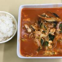 Jjampong With Rice(짬뽕밥) · Spicy. Spicy seafood soup with rice.