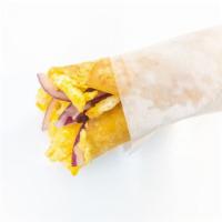Egg Kathi Roll · Flatbread layered and grilled with beaten egg.