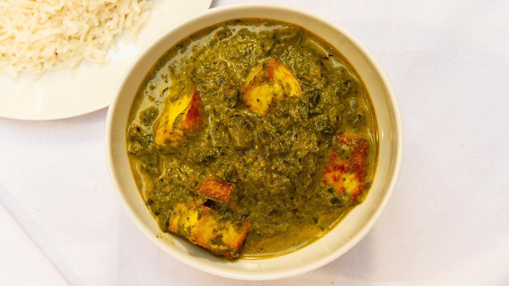 Palak Paneer · Dairy. Cubes of cottage cheese simmer in a smooth spinach puree, fragrant with cumin seeds, ground coriander, ground turmeric & curry powder.