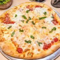 Margherita Pizza · LG_- Eight slices fresh mozzarella, plum tomatoes, fresh basil.