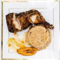 Jerk Chicken Meal · Served with rice and peas or white rice and 1 side. Extra meat for an additional charge.