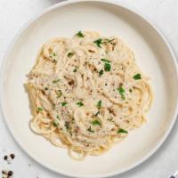 Don'T Be Alfredo · Linguini pasta cooked al dente tosses in creamy white sauce topped with grilled chicken and ...