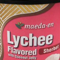 Lychee Ice Cream · Maeda-En lychee sherbet with coconut jelly; 1 pint.