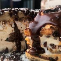 Ice Cream Sandwich · chocolate crunchies, caramel popcorn, jane's vanilla ice cream, neopolitan bun