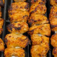 Chicken Kebab Pack-1 · 4 skewer serve with rice, bread, salad, white sauce, green sauce and hot sauce