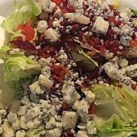 Wedge Salad · Half head of iceberg lettuce with bacon, tomatoes, homemade blue cheese dressing, Fried Onio...