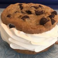 Chocolate Chip Cookie Ice Cream Sandwich · Vanilla custard sandwiched between two homemade chocolate chip cookies