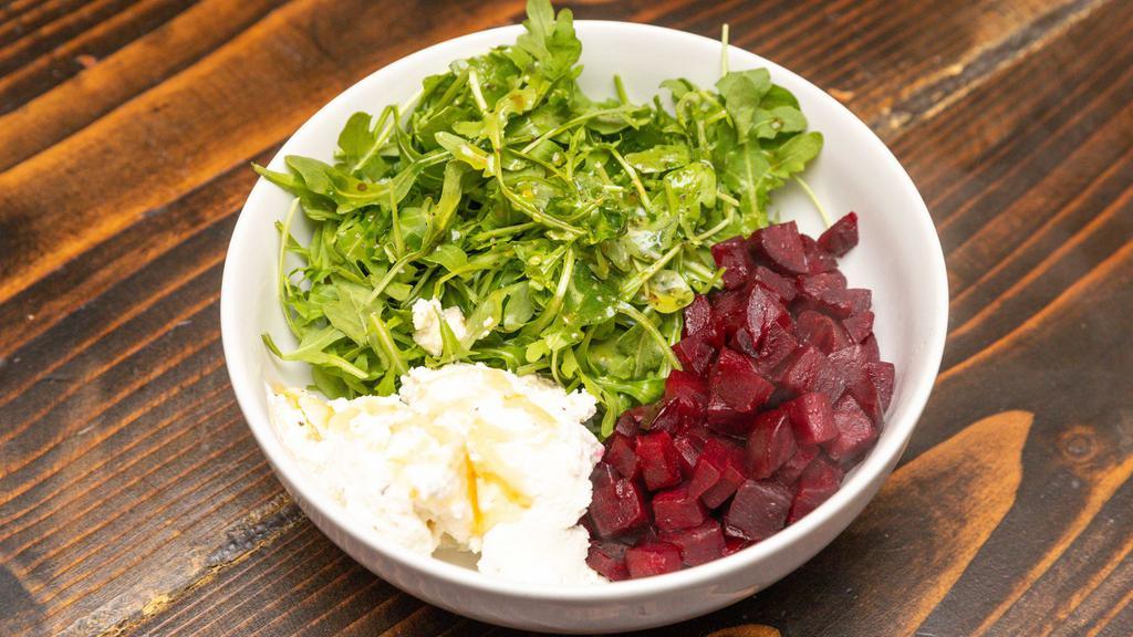 Charred Beets Salad · Comes with sheep’s milk ricotta and arugula.