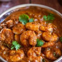 Shrimp Chettinad · Spicy Chettinad style preparation with fresh shrimp, onions & traditional spices.