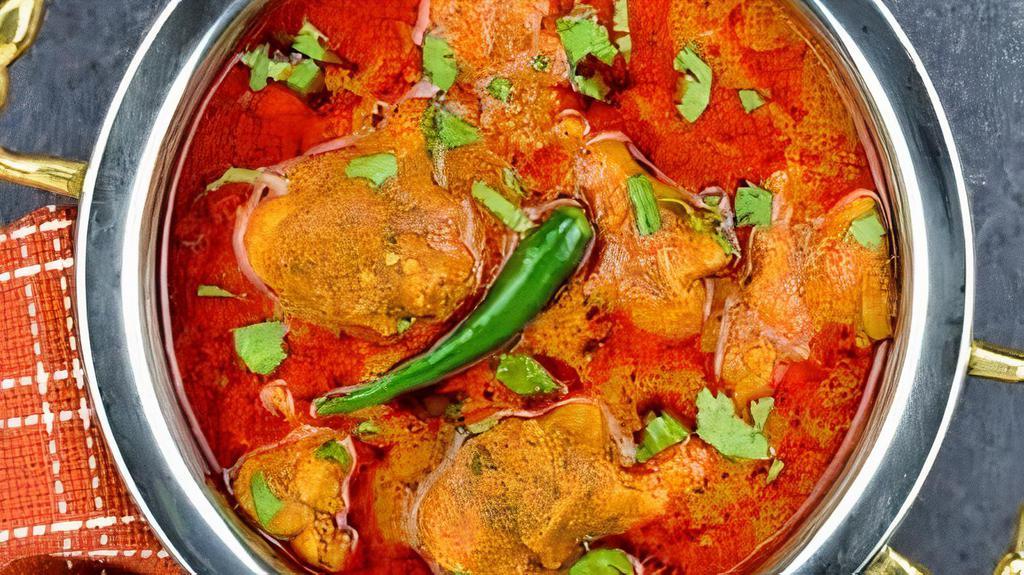 Andhra Chicken Curry · Spicy boneless chicken dish preparation from the Andhra region of South India.