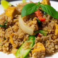 Basil Fried Rice · Spicy. Onions, peppers and basil fried rice.