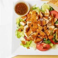 Chicken Cutlet Salad · Served with bread and butter.