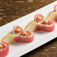 Sweetheart Roll · Spicy crunchy tuna. Out: Tuna Top: spicy mayo sauce.