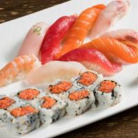 Sushi Platter · 9 pieces sushi and  spicy tuna roll. Served with soup or salad.
