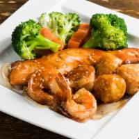 Seafood Teriyaki · Salmon, shrimp, scallop, and vegetable.
