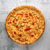 Buffalo Chicken Pizza · Pizza sauce, cheese blend, chicken, buffalo sauce.