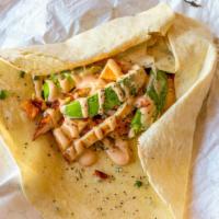Avocado Wrap With 2 Sides · Marinated grilled chicken breast with avocado, Gorgonzola cheese, chipotle mayo, and cilantro.