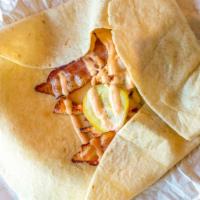 Chipotle Wrap With 2 Sides · Marinated char-grilled chicken breast, bacon, Pepper Jack cheese, pickles, and chipotle mayo.
