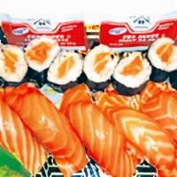 Salmon Combo · Five pcs salmon sushi and a salmon roll.