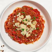 Belle Bolognese Vegan Pasta  · Ground vegan beef cooked in classic flavorful marinara sauce and served with your choice of ...