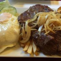 Bistec C/ 1 Opción · Grilled steak with 1 side dish

Please pick one side dish on the 