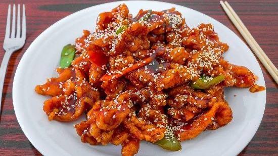 Special Chicken With Sesame Seeds · Special white meat chicken cooked in house special sauce with sesame seeds on top.