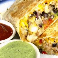 Tapp Burrito Special · Tapp burrito special your choice of meat, corn, black beans, cabbage, tomato, red onions, ci...