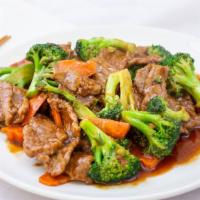 Beef Broccoli · Fresh broccoli stir-fried with tender strips of beef and smothered in a house-made sauce.