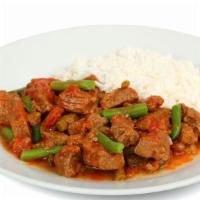 Beef With String Beans · Marinated strips of beef stir-fried with fresh, sautéed string beans.