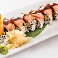 Lure House Roll · Shrimp Tempura, Cucumber, topped with Spicy Tuna