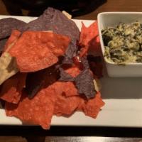 Spinach Dip · served with corn tortilla chips.