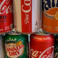 Can Soda · Coke, diet coke, coke zero, fanta orange, sprite, ginger ale, seltzer water.