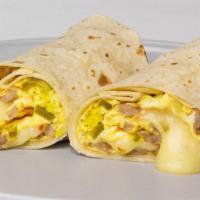 Fajita Wrap · Grilled chicken, grilled peppers, onions, Cheddar cheese, salsa, and sour cream on wrap.
