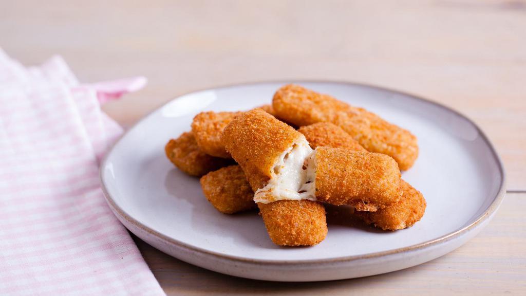 Mozzarella Sticks · Deep-fried crispy sticks with melted cheese.