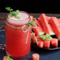 Watermelon Bliss Smoothie · Fresh watermelon juice blended with strawberry and soy milk.