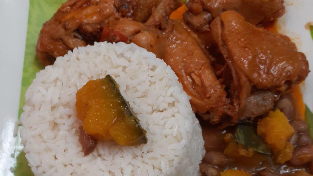 Chicken Stew/ Guisado De Pollo. · chicken stew Comes with white Rice and red Beans.
Stew  is made of slow cooked chicken in tomato base and vegetables along with seasoning.