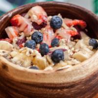 The Mana Acai · Most popular. Organic granola, bananas, strawberries, blueberries and honey.