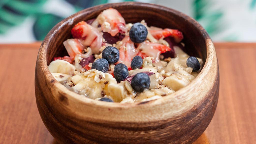 The Mana Acai · Most popular. Organic granola, bananas, strawberries, blueberries and honey.