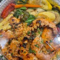 Shrimp Kabob Entree · Served with basmati rice, our grilled vegetable mix, pita bread, dipping sauce and side salad