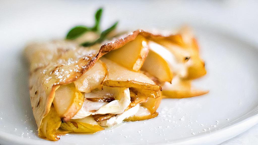 Brie Happy Crepe · Brie Cheese, pear & walnuts.