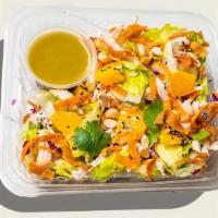 Chinese Chicken Salad · Dairy-free. Roasted free-range chicken, marcona almonds, sesame seeds, carrots, crispy wonto...