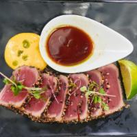 Sesame Crusted Tuna · seared tuna, ponzu, yellow sriracha aioli