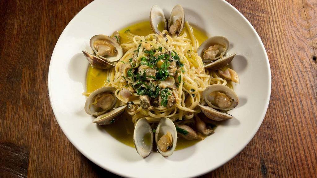 Linguine Vongole · Manila clams, white wine, Calabrian chili.