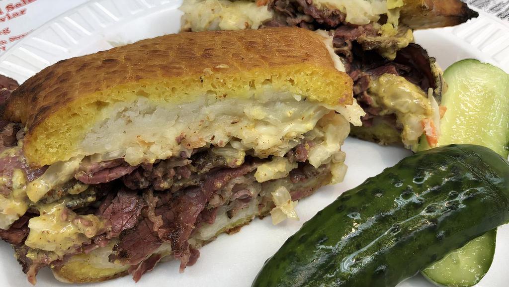 Pastrami Knish Melted Cheese Sandwich · 