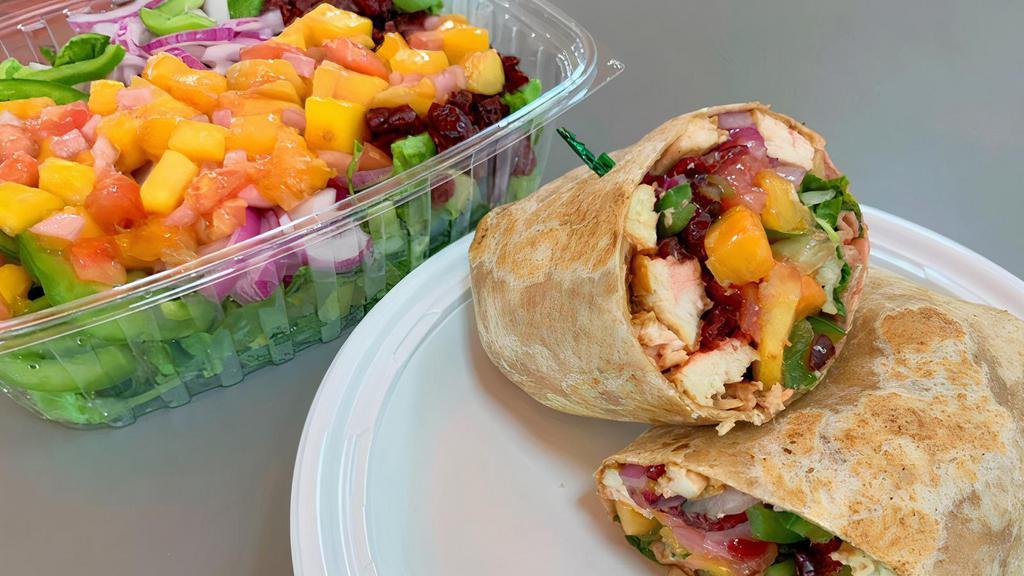 The Hawaiian Wrap · 6oz. Grilled meat topped with peppers, red onions, lettuce and. mango salsa. Served on a whole wheat wrap.