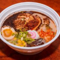 Spicy Miso Tonkotsu Ramen · House togarashi miso blend and pork bone stock, with thin straight noodles ,topping braised ...